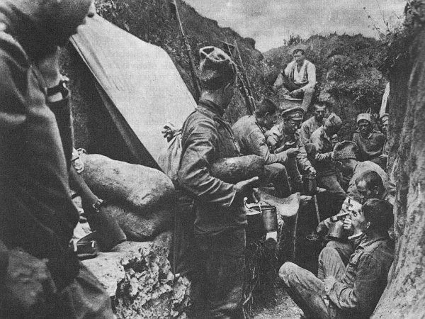 Czech and Slovak soldiers in the trenches at the Battle of Zborov in the Ukraine.