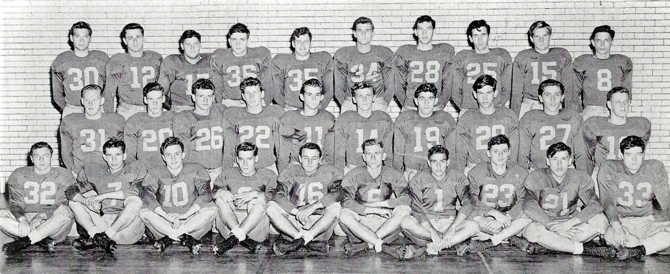 The 1948 Whiting Oilers were 10-0, including a state championship victory over South Bend Central. Front Row; John Vetroczky, George Nastav, Gerald Blastic, M. Beno, John Berna, W. Kalmus, T. Carter, Morris DeBarge, J. Mordus, Richard Fortner. Middle Row: Robert Walters, Philip Mateja, Alfred Kovalcik, Robert Desatnick, R. Dvorscak, E. Urbanik, George Tobias, T. Davenport, A. Derbis, R. Ford. Back Row: Raymond Linko, Robert Gacsko, L. Bratcher, J. Vacendak, J. Curtin, Edward Dulla, J. Miller, Neil Boyle, R. Wilson, Richard Pramuk.