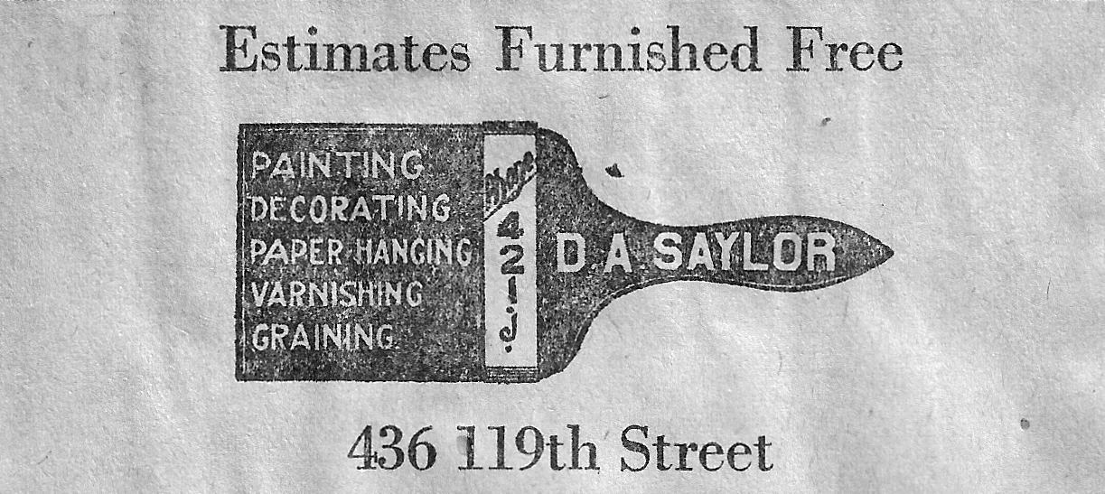 Home improvement shops were another common sight in downtown Whiting. There were awning shops, hardware stores, paint stores, plumbers and more. Saylor’s was a paint shop at 1504 119th Street, but its history in Whiting went much further back. This is an ad from 1926.