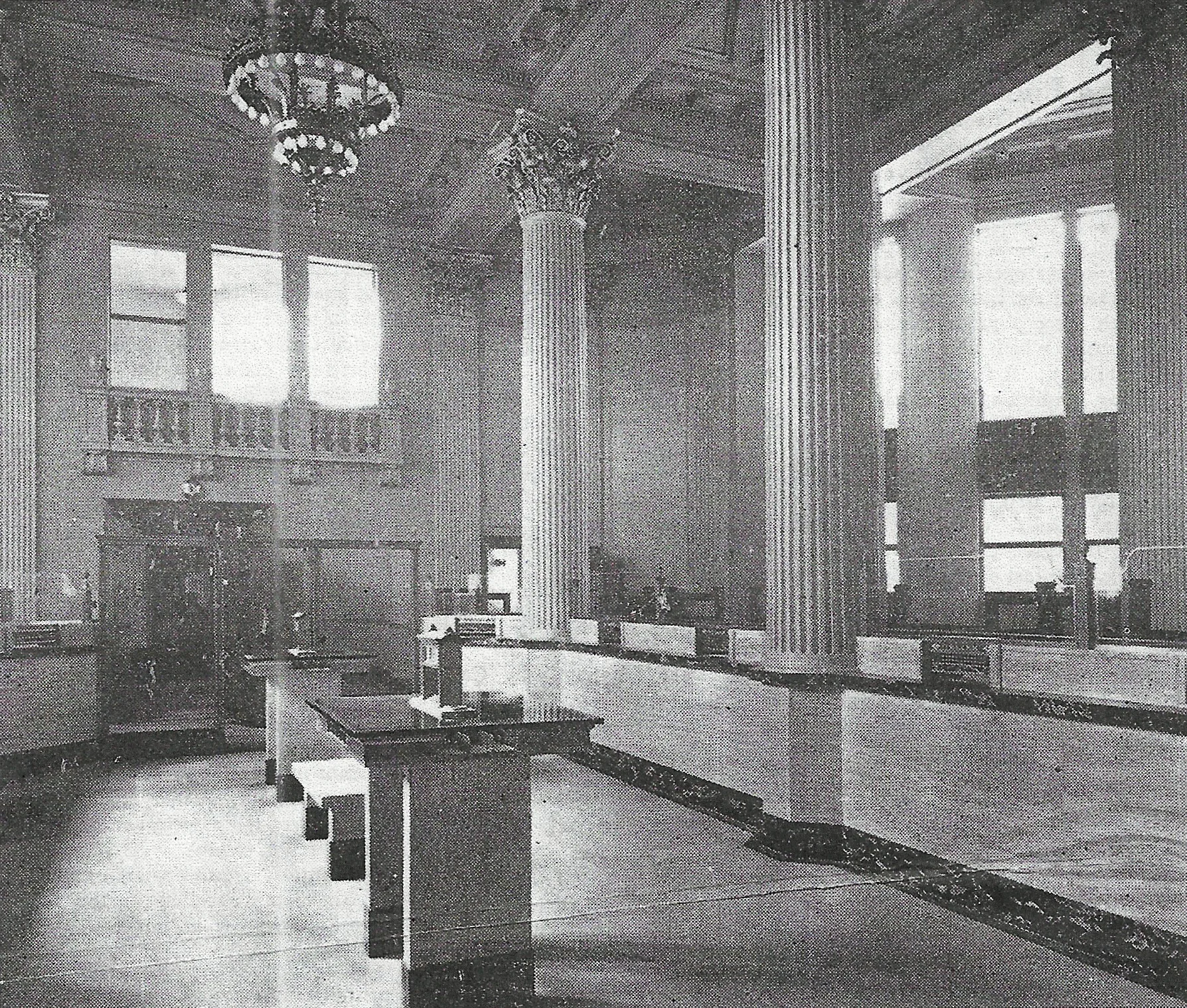 The lobby of the Central State Bank in its building at 119th Street and Indianapolis Boulevard.
