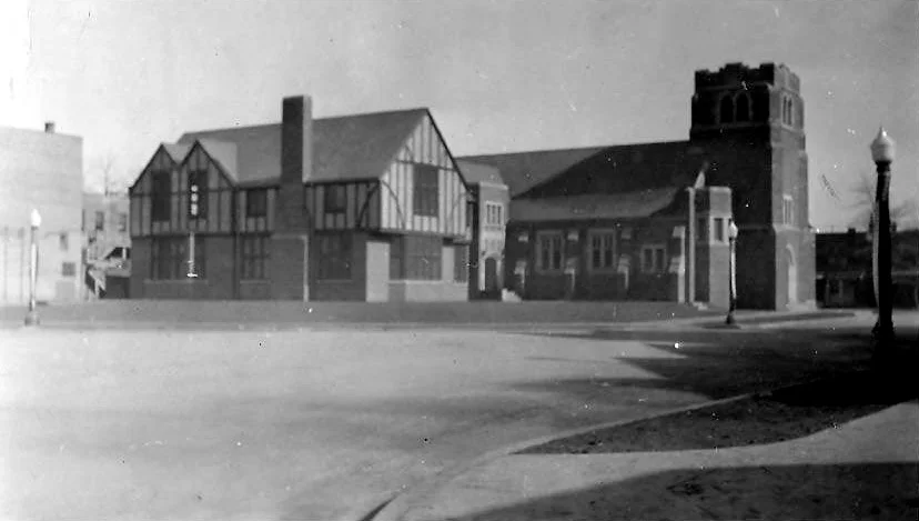 This photo, taken shortly after the Methodist Church was built. By contrast, the photo below shows the church today, with rich, mature landscaping.