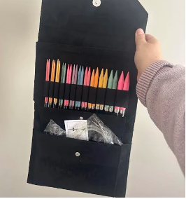 colorful wooden interchangeable knitting needle set