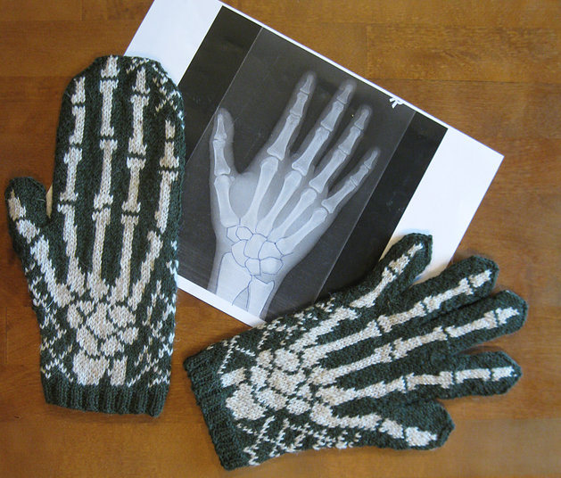 gloves with a skeleton x-ray motif