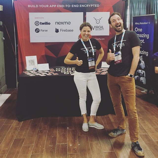 The Virgil Security team gives two thumbs up for stop three of the #VirgilWorldTour at @developerweek! Come see us at the @brooklynexpocenter and talk end-to-end encryption. #DEVWEEKNYC