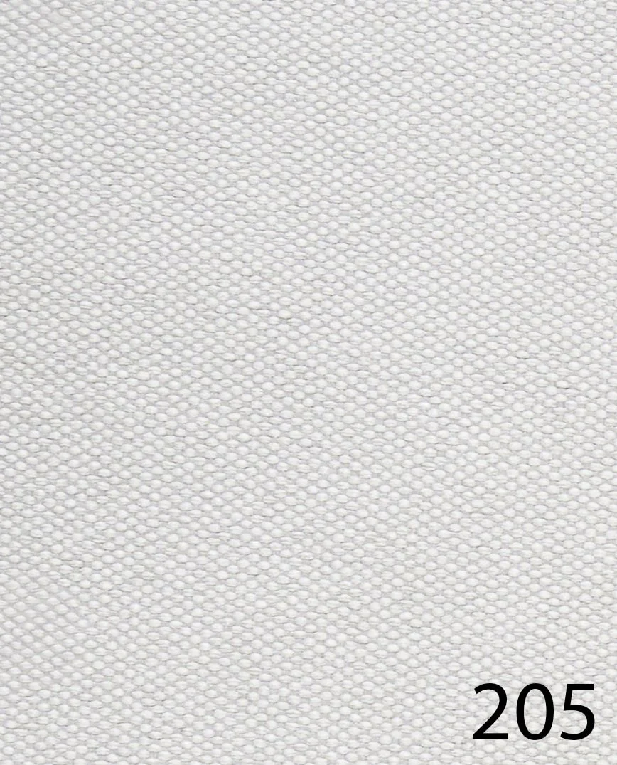 Close-up of a textured white fabric with small, raised, circular bumps, and the number 205 in black at the bottom right corner.