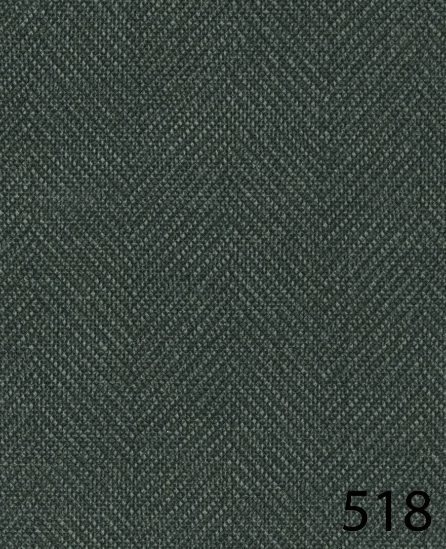Close-up of woven fabric with a herringbone pattern in dark green. The number 518 is in the bottom right corner.