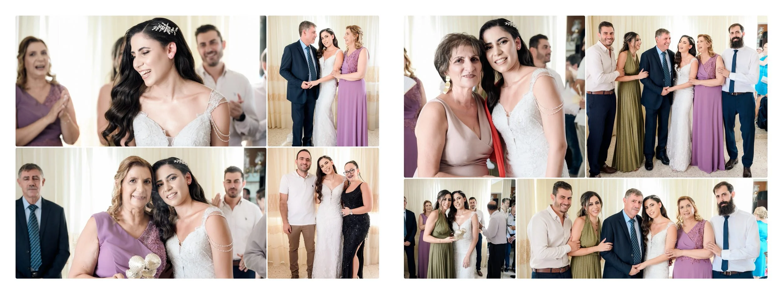 A collage of wedding photos with the bride, family, and friends, capturing moments of the celebration.