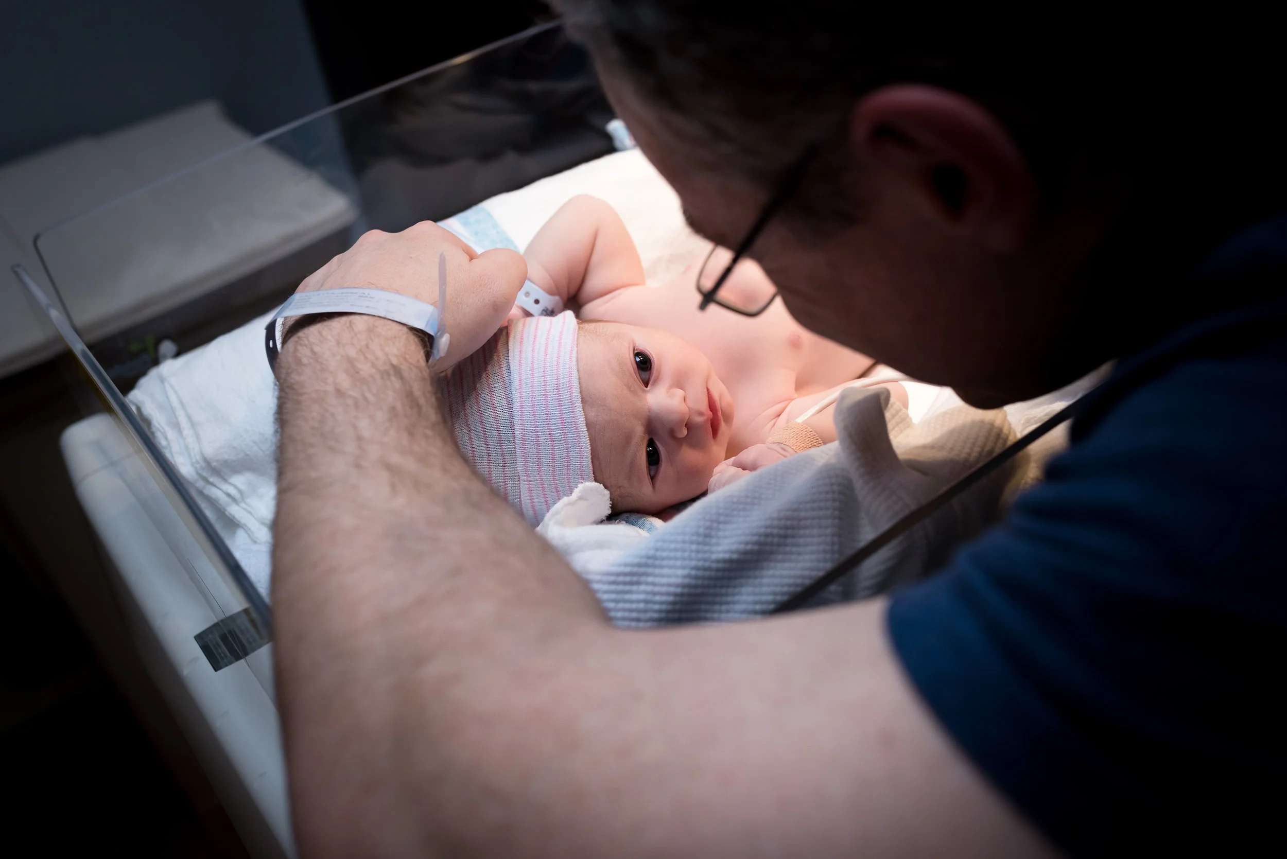 baby and father at warmer after birth west penn hospital pittsburgh
