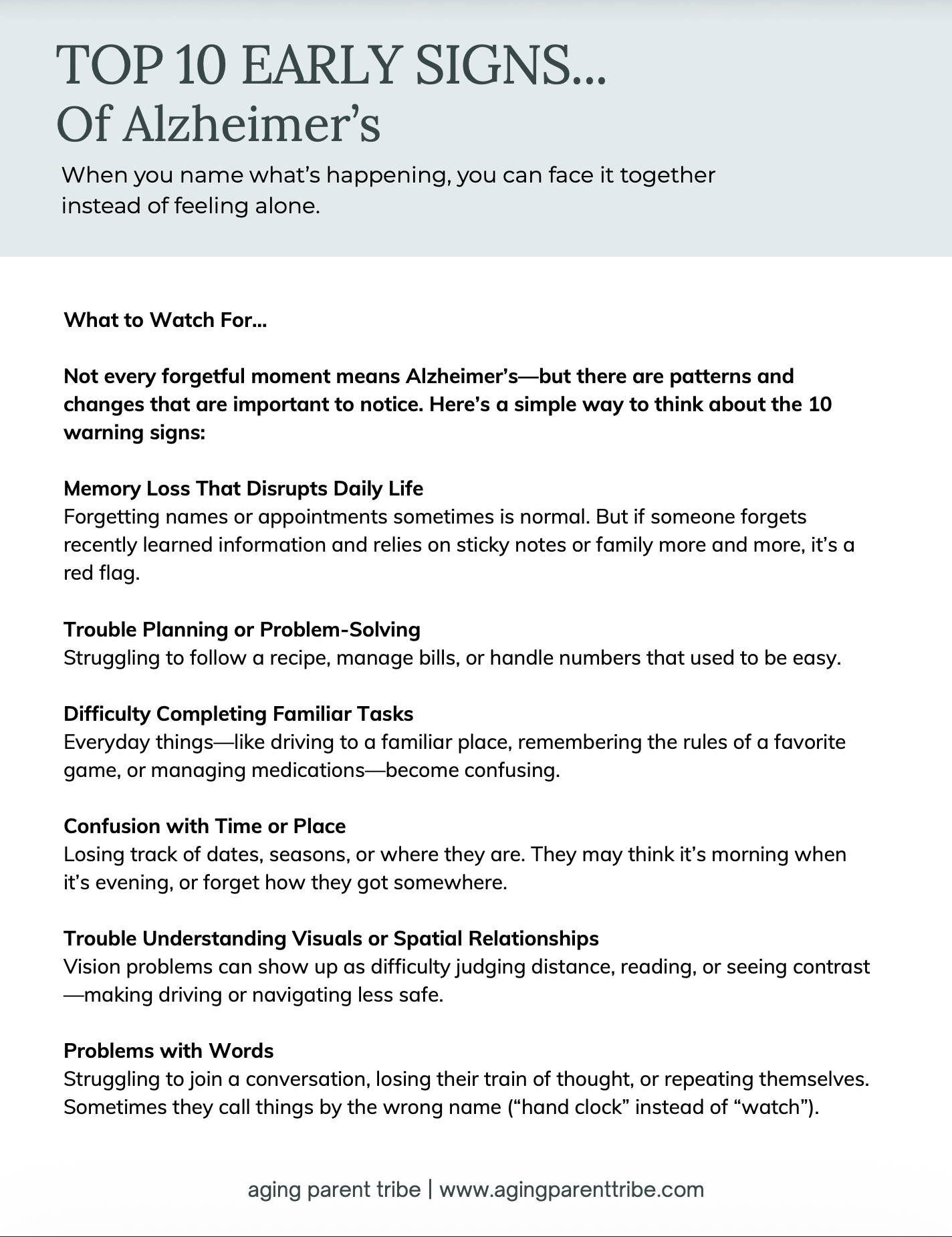 ALZHEIMER'S – Top 10 Early Signs