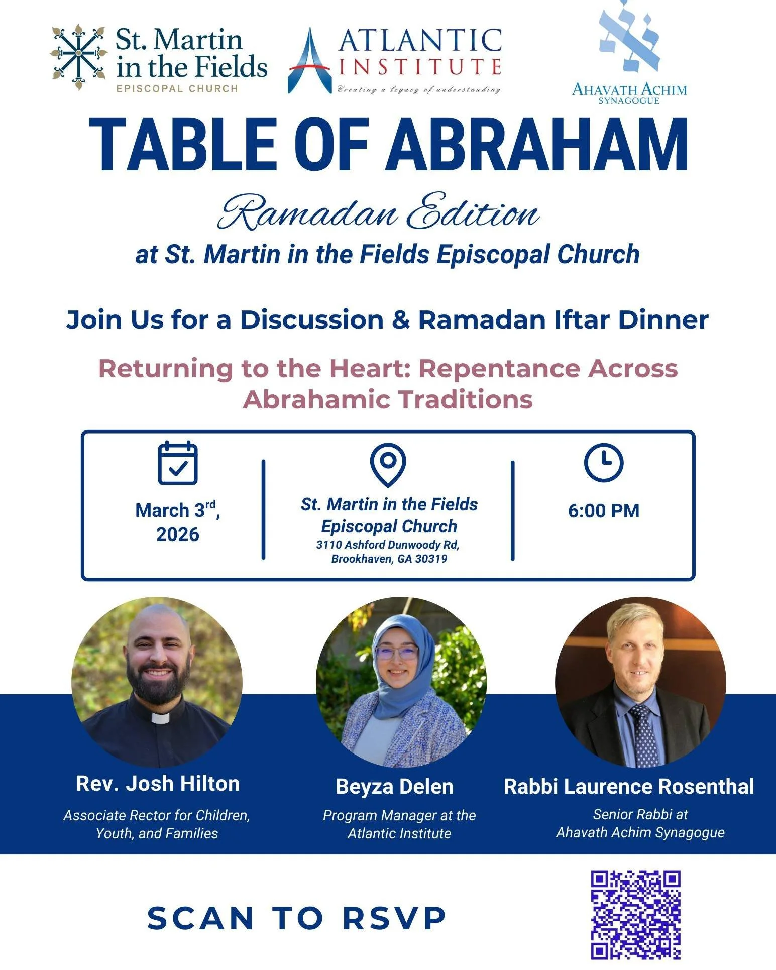 Join us for a dinner and panel discussion about repentance from a Jewish, Muslim, and Christian perspective on March 3 from 6:00 p.m. - 8:00 p.m.

As Christians, we are in our penitential season of Lent at the same time as Muslims are observing Ramad