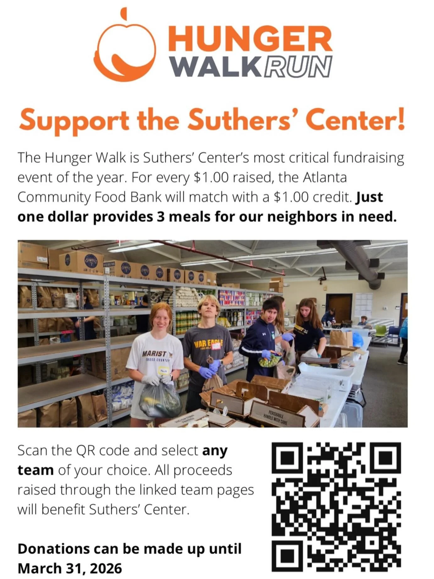 The @acfb Hunger Walk Run is coming up! Consider donating to or joining St. Martin&rsquo;s team as we support this good cause and continue our good work at the Suthers Center Food Pantry. Thank you for your support!