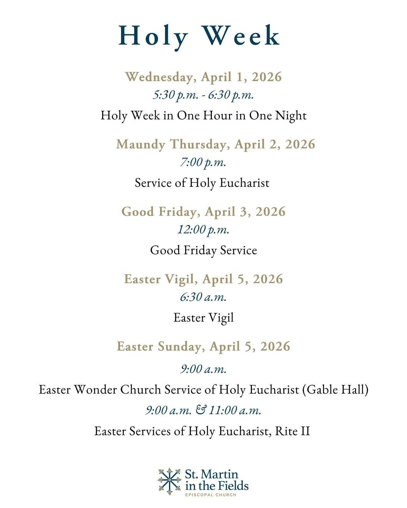 Holy Week begins at St. Martin's, starting with our Maundy Thursday service tonight. All are welcome to join us this Holy Week and Easter as we prepare our hearts for Jesus' resurrection on Easter Sunday. Visit stmartins.org/easter to view all of our