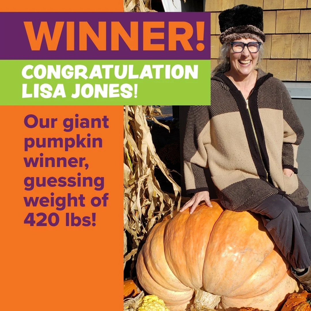 🎉Congratulations Lisa Jones for guessing the weight of our giant pumpkin!🎃 
420lbs.
Now the pumpkin goes to Sunfield Biodynamic Farm for their annual Lantern Festival which will take place on November 7th!

@sunfieldfarmandwaldorfschool
