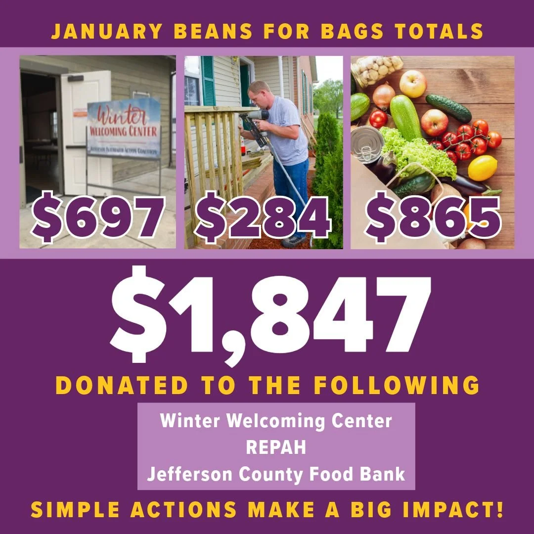 ❤️January Totals❤️
It&rsquo;s a New Year &ndash; Let&rsquo;s Help Our Local Nonprofits with Beans For Bags.

This month we are happy to donate the following to vital organizations in our community:

🔥 $697 to Winter Welcoming Center &ndash; providin