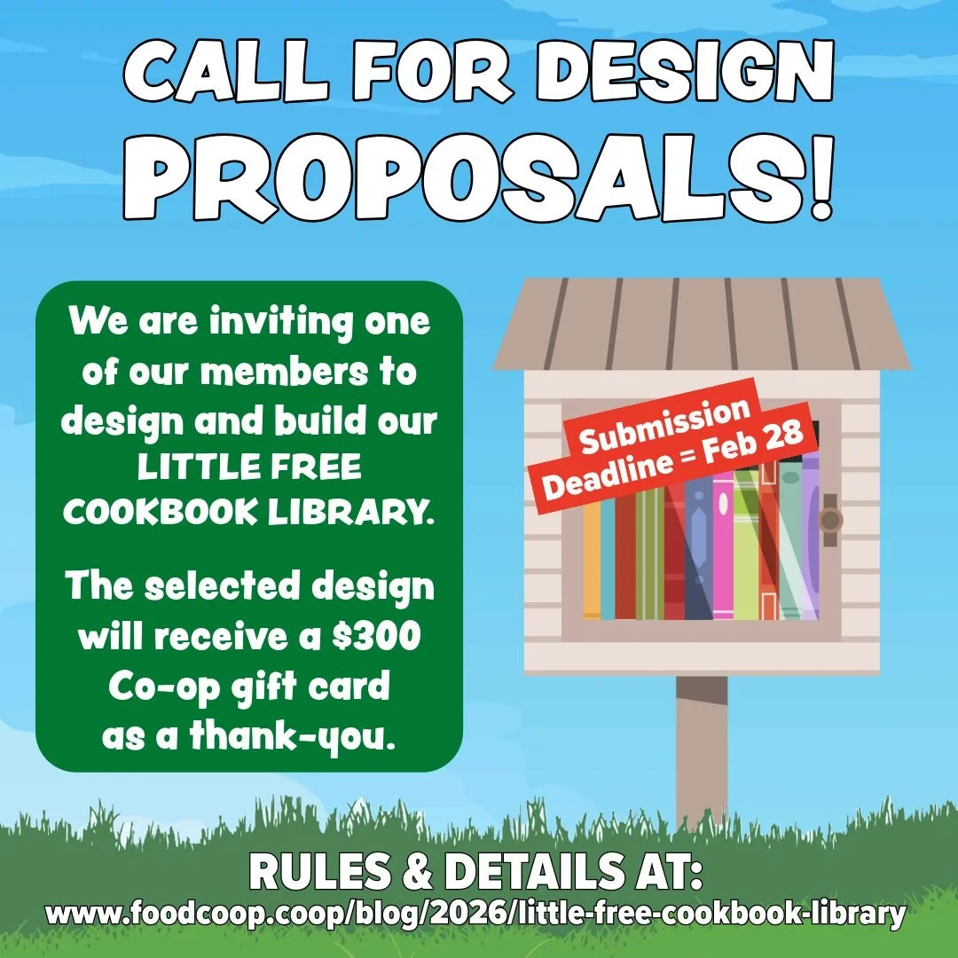 CALL FOR DESIGN PROPOSALS
🔨🪛🧰🪚
We are inviting one of our members to design and build our Little Free Cookbook Library using recycled and reclaimed materials. The finished piece will be mounted on the wall in our dining area near the south exit.
