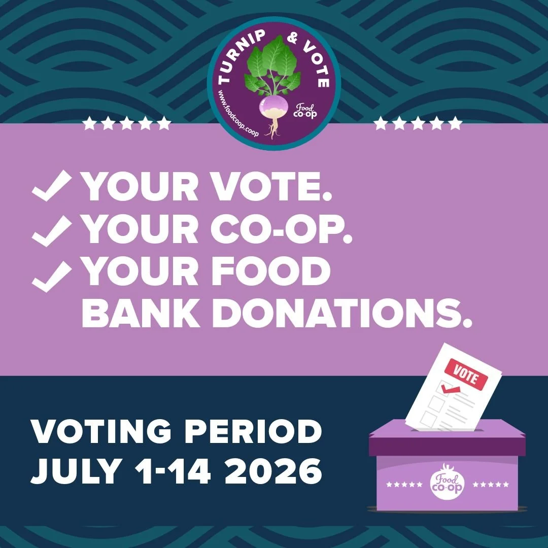 Today's the day! 🗳️ Board election ballots go out by email to all co-owners.

Cast your vote by July 14 &mdash; and for every ballot we receive, we'll donate $1 to the Jefferson County Food Bank. 🌽🍑

Democracy never tasted so good.

Check your ema