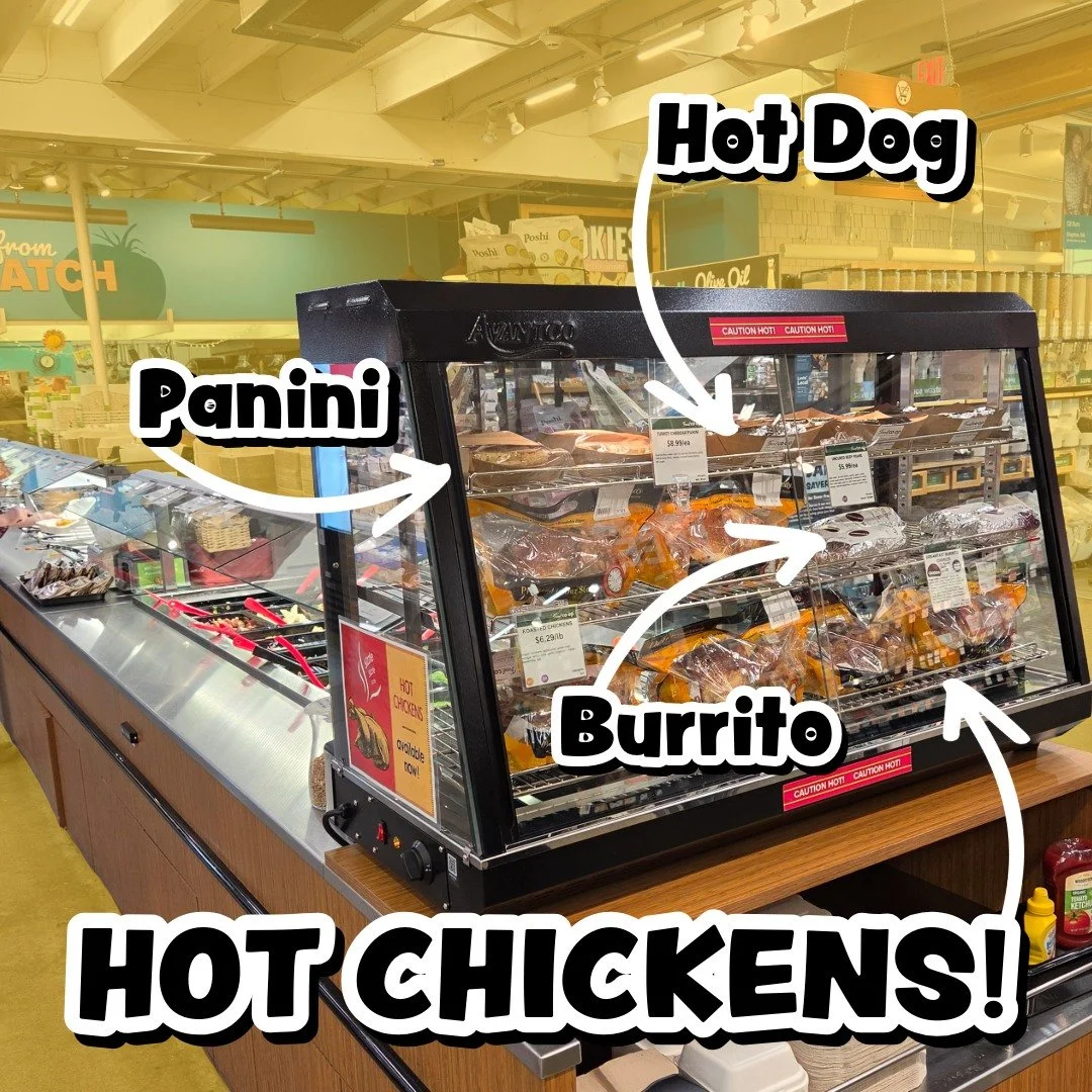 📢SOMETHING NEW!

New hot deli case at the end of the salad bar.

Home to more hot cooked chickens, paninis, hot dogs and breakfast burritos + anything else we decide to put in there. 😁🤩