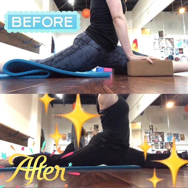 😎 I finally got a flat split for the first time ever today!! Only on one side! But, damn it felt good. I&rsquo;ve been working at this for YEARS. Dedication and consistency is key with flexibility. So much gratitude and love for my splits teacher @b
