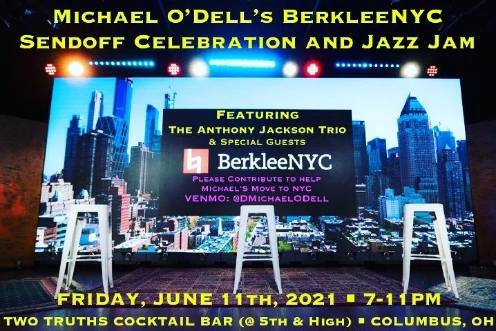 FRIDAY!!! COME JOIN THE JAZZ JAM &amp; CELEBRATION FOR MY SENDOFF TO BERKLEENYC!

Friday, June 11th, 2021
7-11PM at @halloftwotruths in Columbus&rsquo; historic @shortnorthartsdistrict 

This past March I learned I am heading to @berkleenyc at the wo