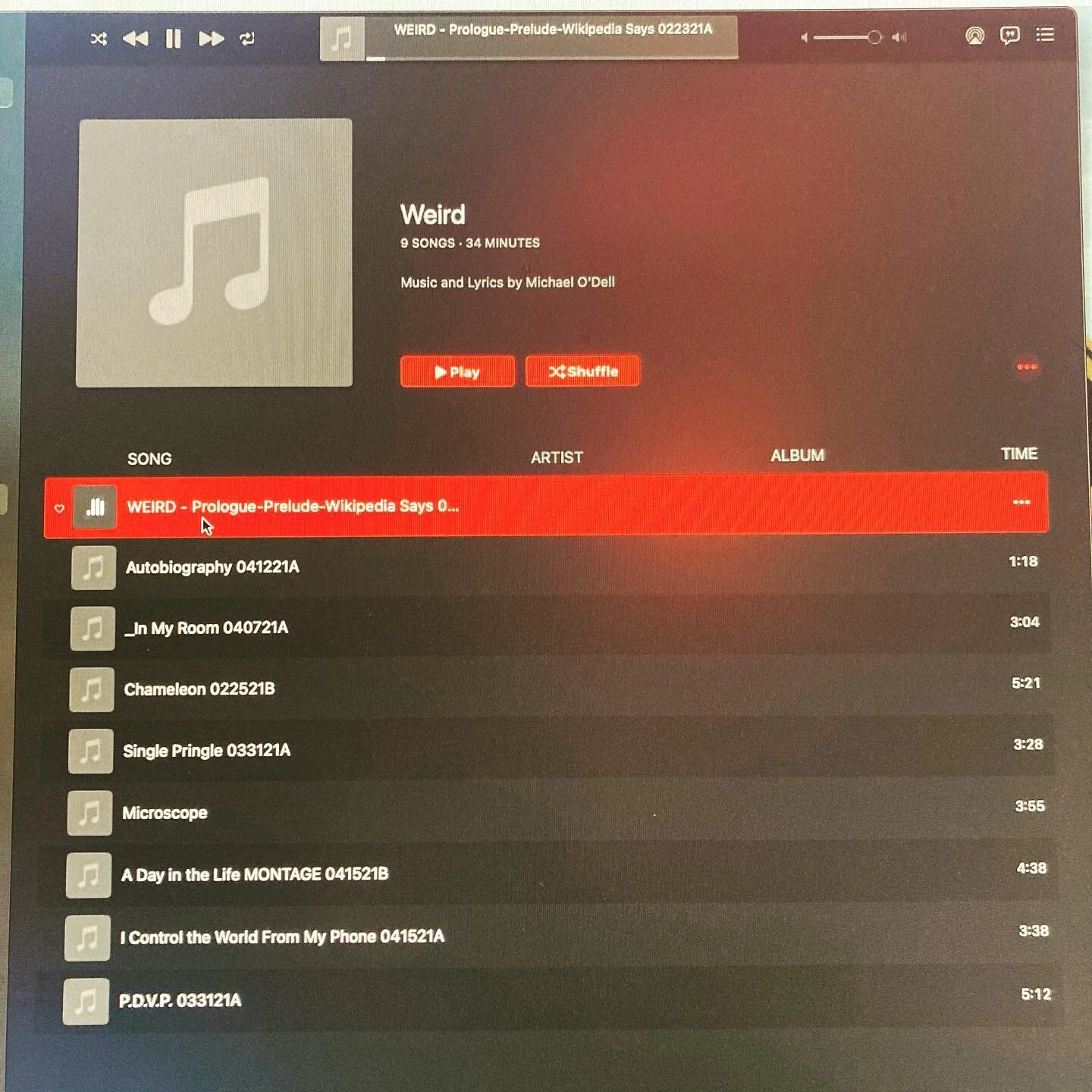 It&rsquo;s so weird (and encouraging) seeing all the songs I&rsquo;ve written for my song cycle WEIRD so far. And listening to them in sequential order to get the flow of the show has been a great way to see how well they compliment each other. Only 