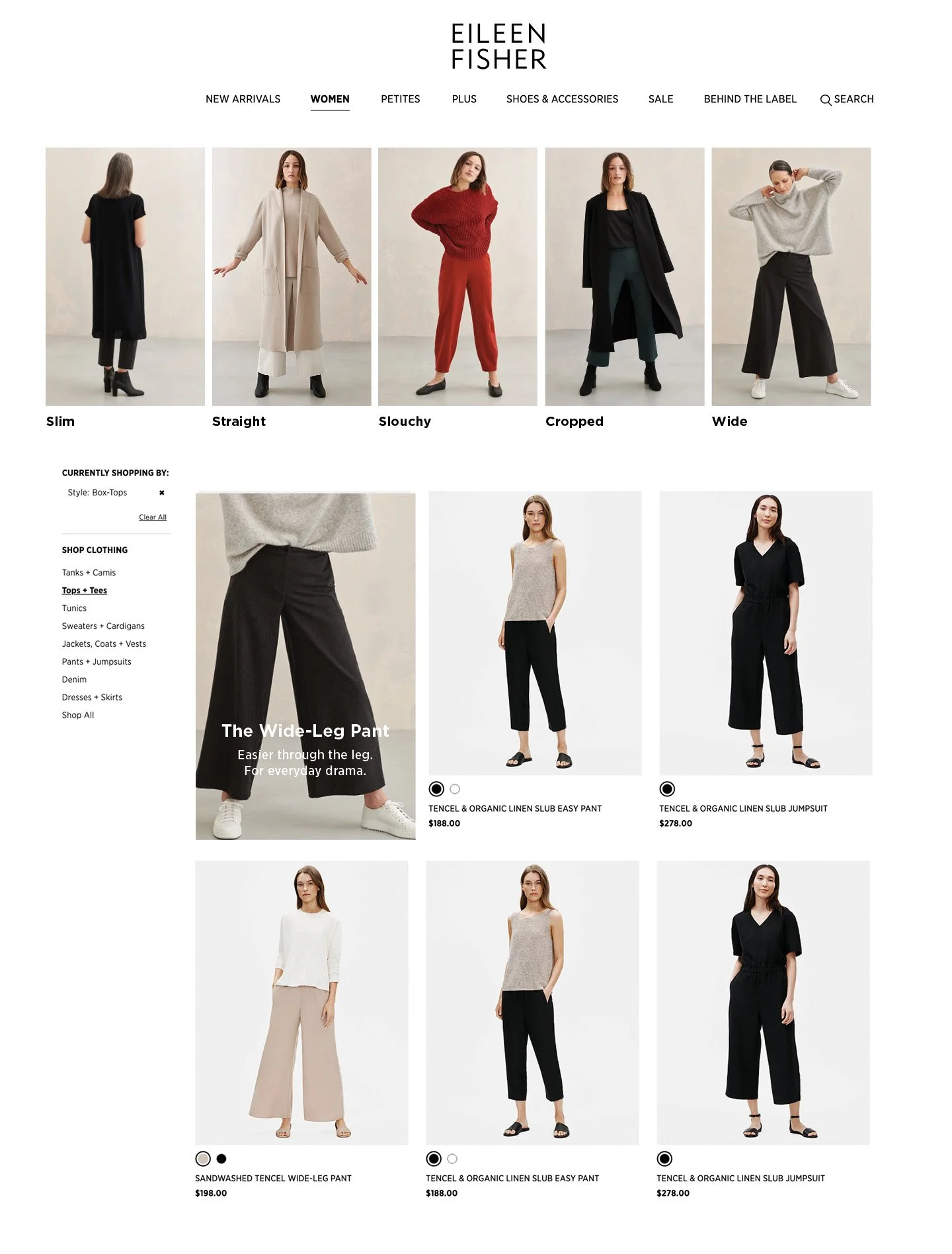   Above: Improved the filter of the page by adding a clickable filter banner with images so the user could easily see the shapes for both tops and pants.   