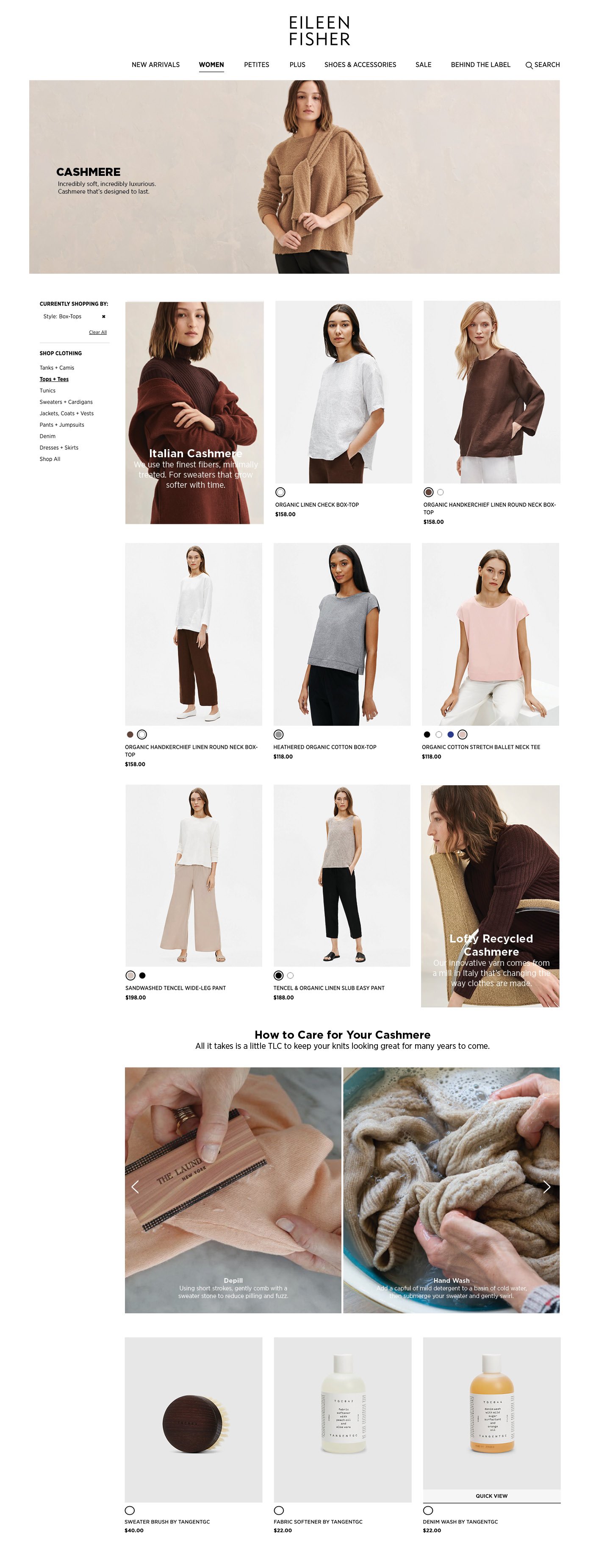   Above: Worked with the dev team to change the layout of our product landing pages. We integrated content blocks, to explain and show the fabric types as the user navigates down the page. And we built a 2-up slider, so the user can see how to care f