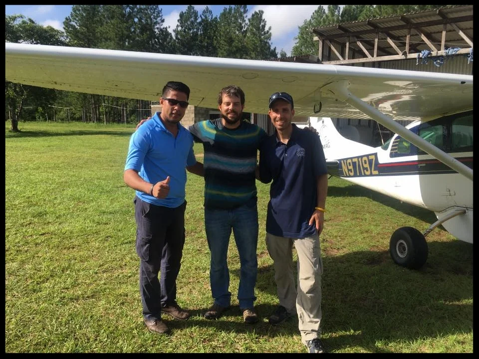 Esau, a Honduran national associate for MAG, and our two MAG pilot/mechanics, Paul and Sean. At Rus Rus to begin the flight back to the US.