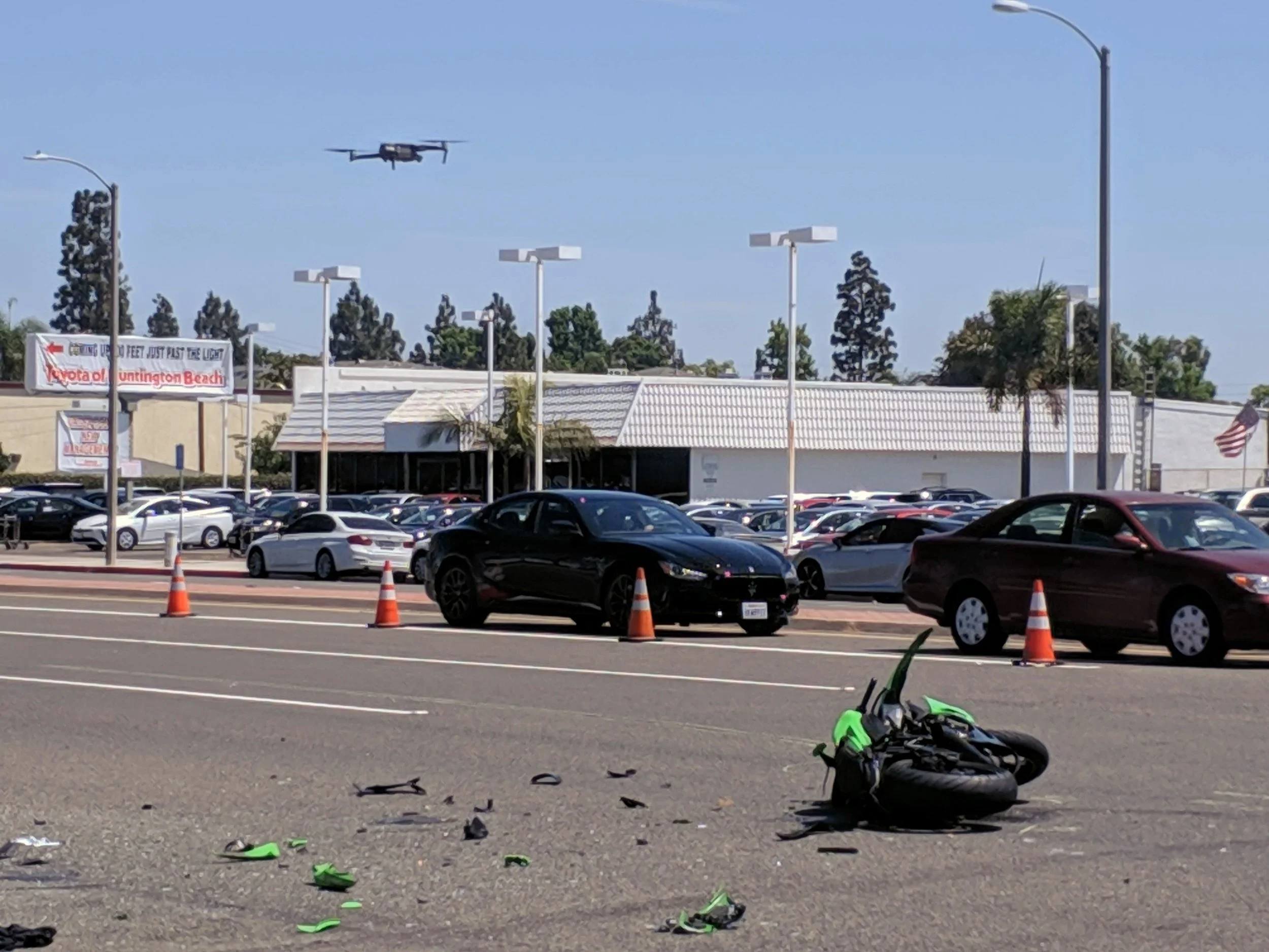 Fatal motorcycle collision being mapped out by a department flying SkyeBrowse