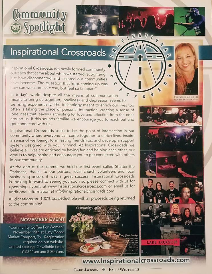 Inspirational Crossroads - Featured in the Lake Jackson Journal Fall/Winter 2018