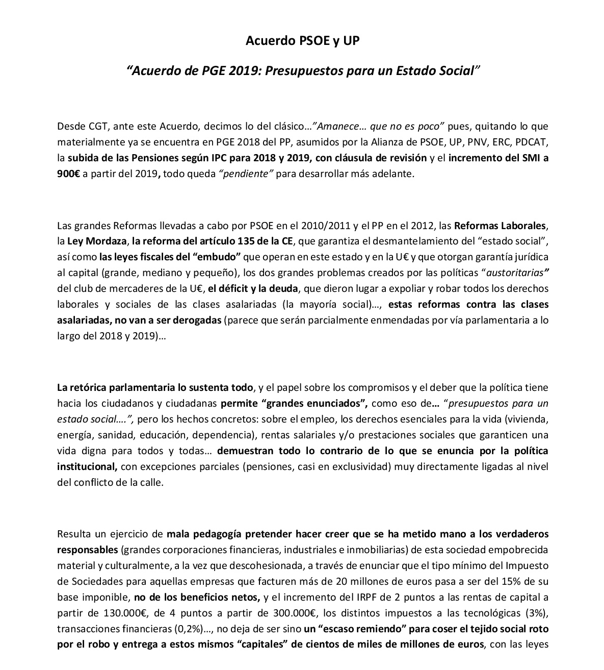 Primera página del PGE 2019