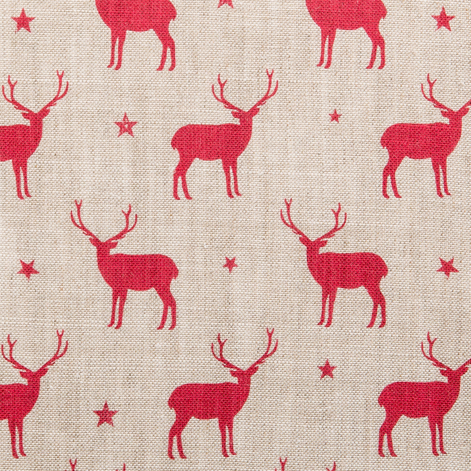 Mini Stags, Red on Stone Linen