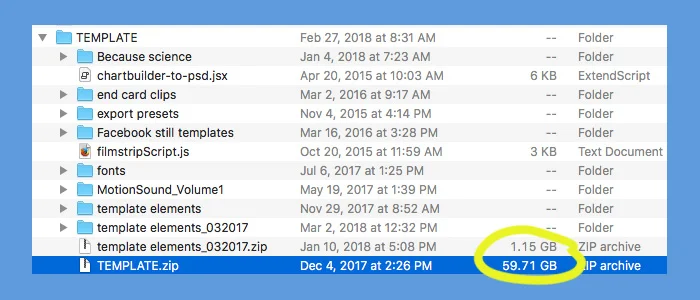 Notice the whopping file size of the old template
