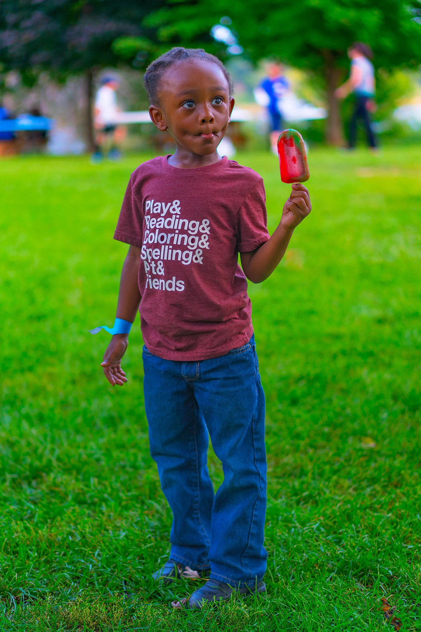 He wanted this ice cream for the colors. Red and green are his favorite colors. But it turned out to be too sour. He didn’t want to throw it away (because of the colors) so he placed it on a plate and watched it melt.