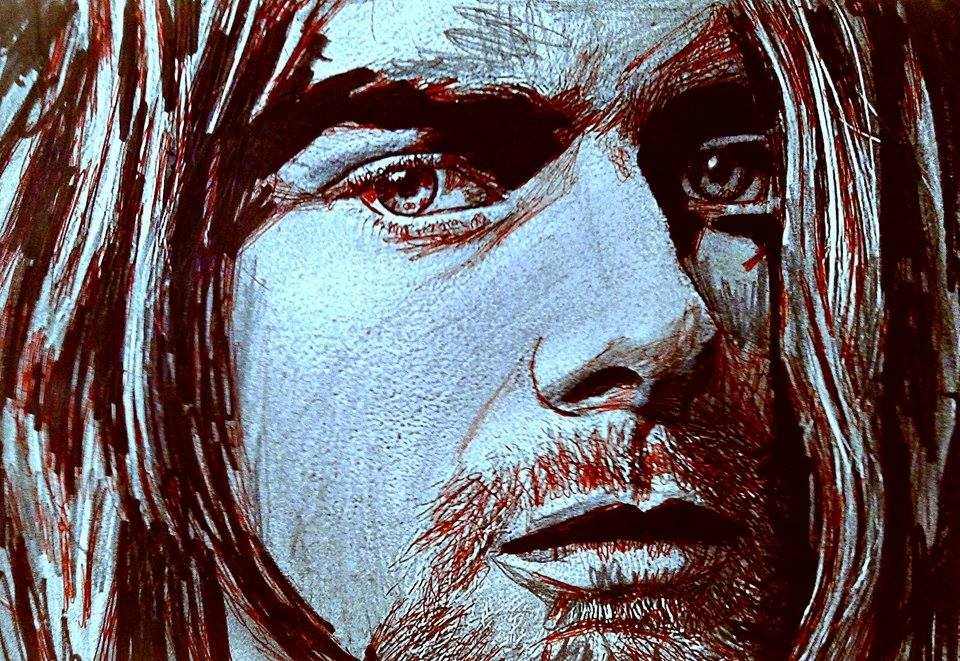  Tried something out and it totally came out cooler than i expected.... Since Kurt cobain kept journals and wrote in red and blue ink mostly, I did the majority of this portrait in red ink, and i used blue ink too for shading, and check the shading o