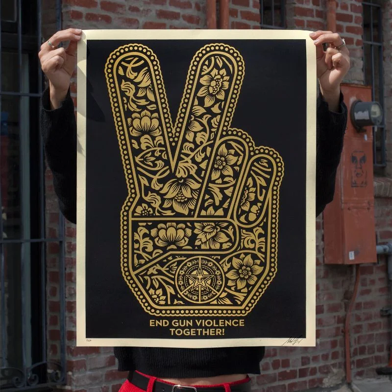 Shepard Fairey - End Gun Violence Together Peace Fingers