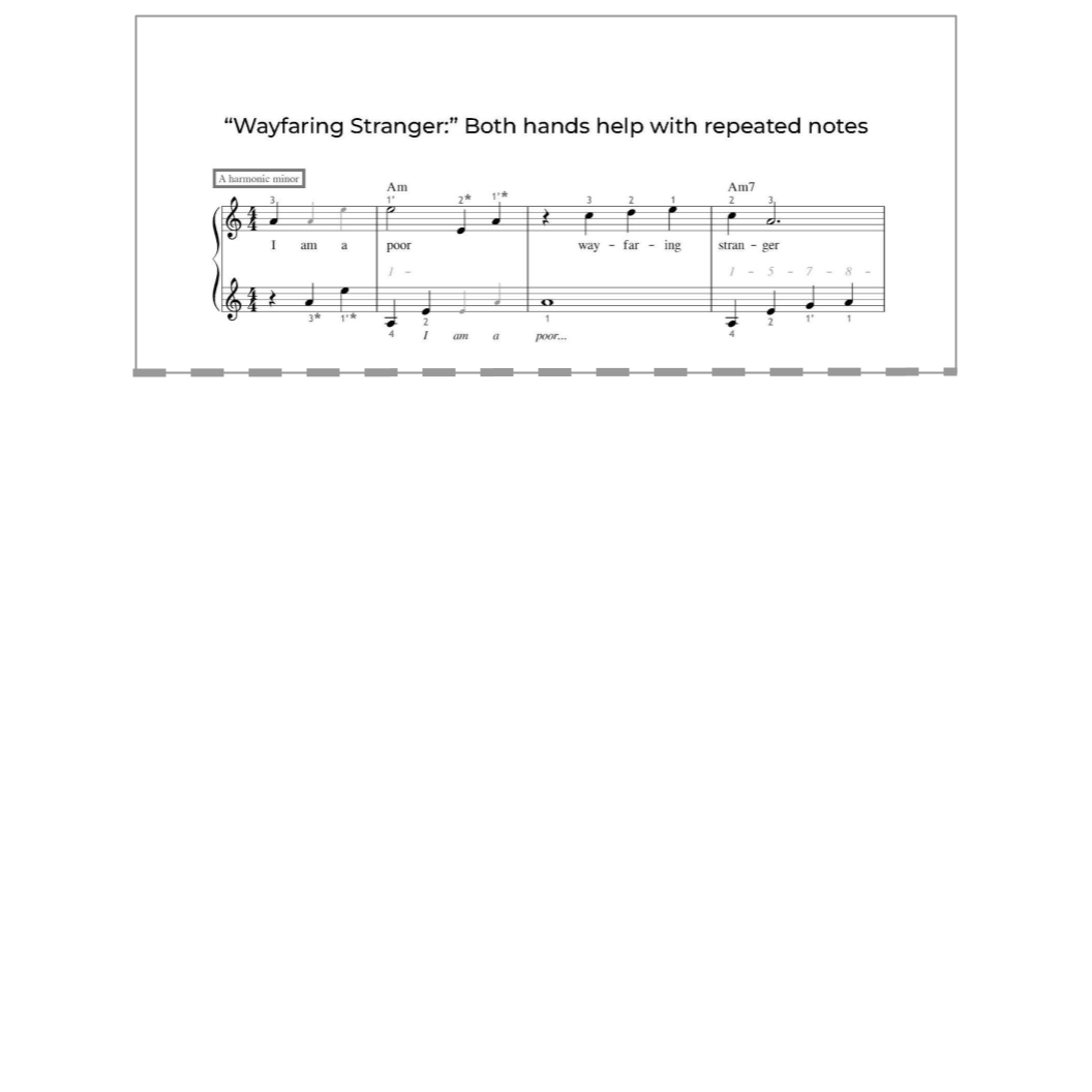 First line of the "Wayfaring Stranger" arrangement from Enjoy the Double-Strung Harp.
