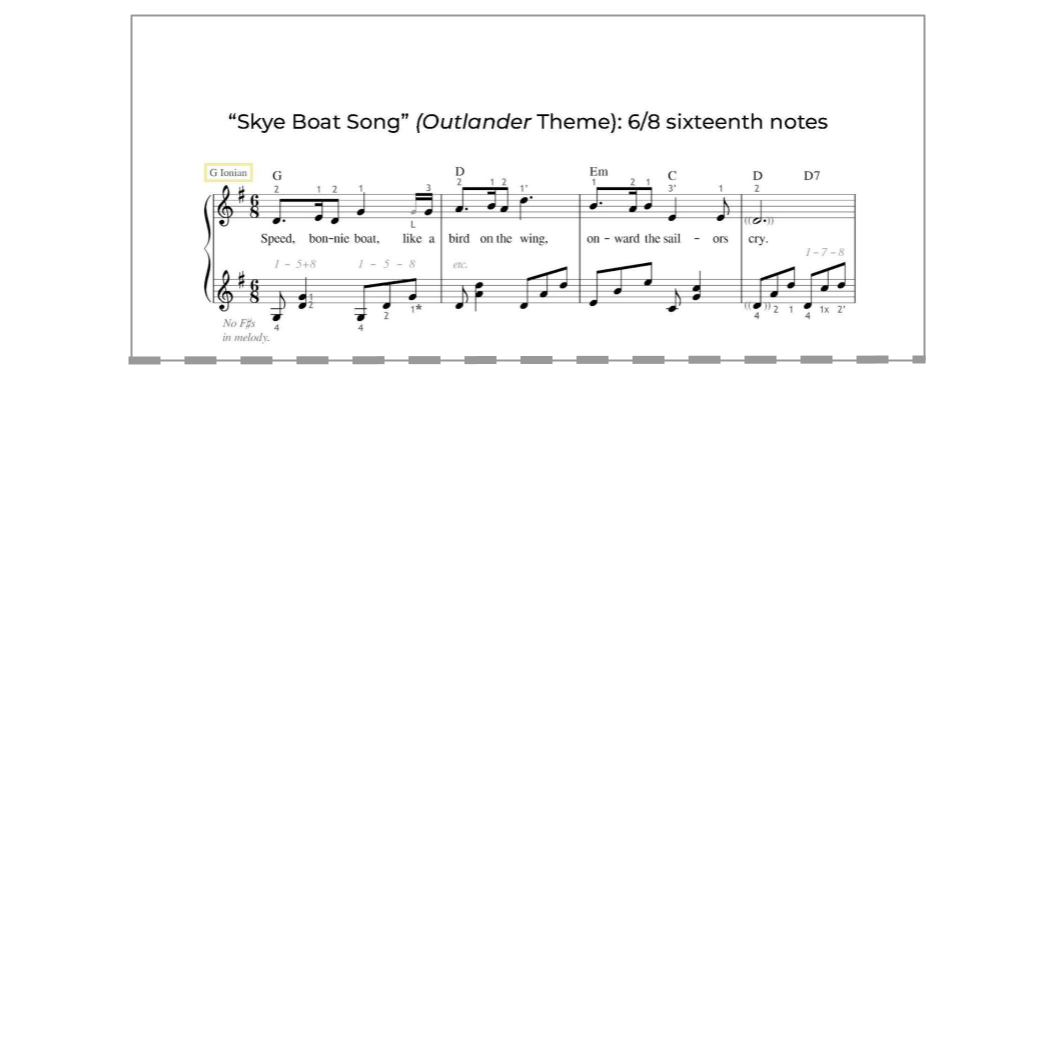 First line of the "Skye Boat Song" arrangement from Enjoy the Double-Strung Harp.