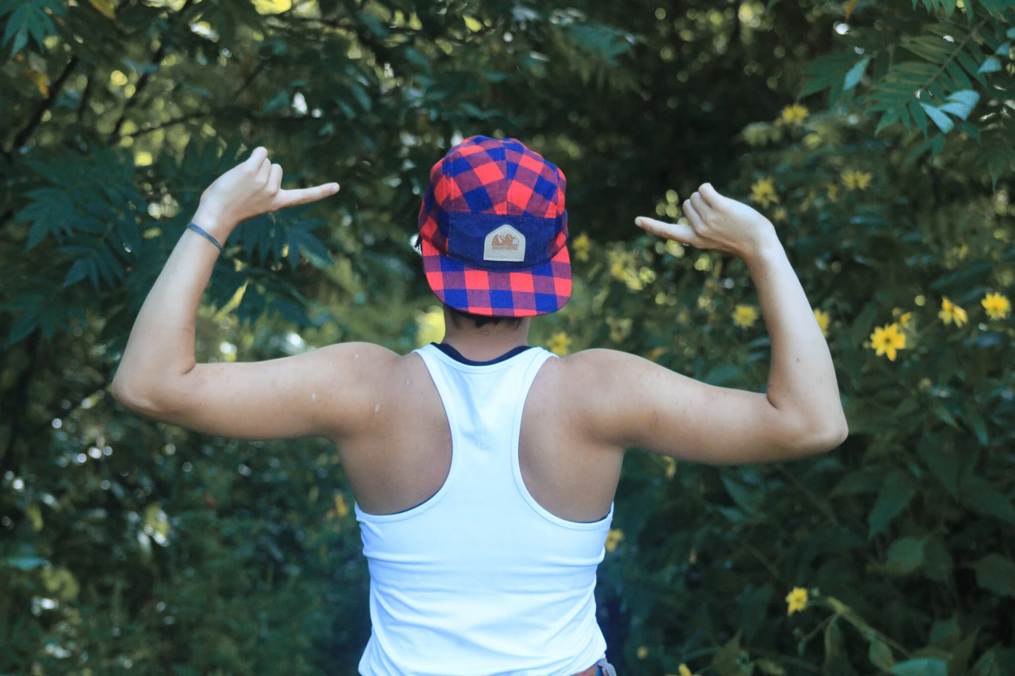 Red-and-Navy Flannel 5-Panel Hat 