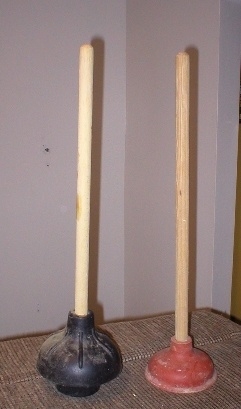 Toilet and sink plungers, respectively.