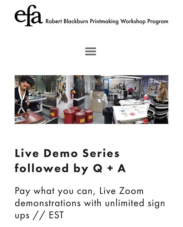Printmakers...missing cranking the press? Check out the new online Live Demos and Classes offered by @efa.rbpmw in NYC for a print at home fix. Join via Zoom from any part of the world! 
#efarobertblackburnprintmakingworkshop #onlineartclass #livedem