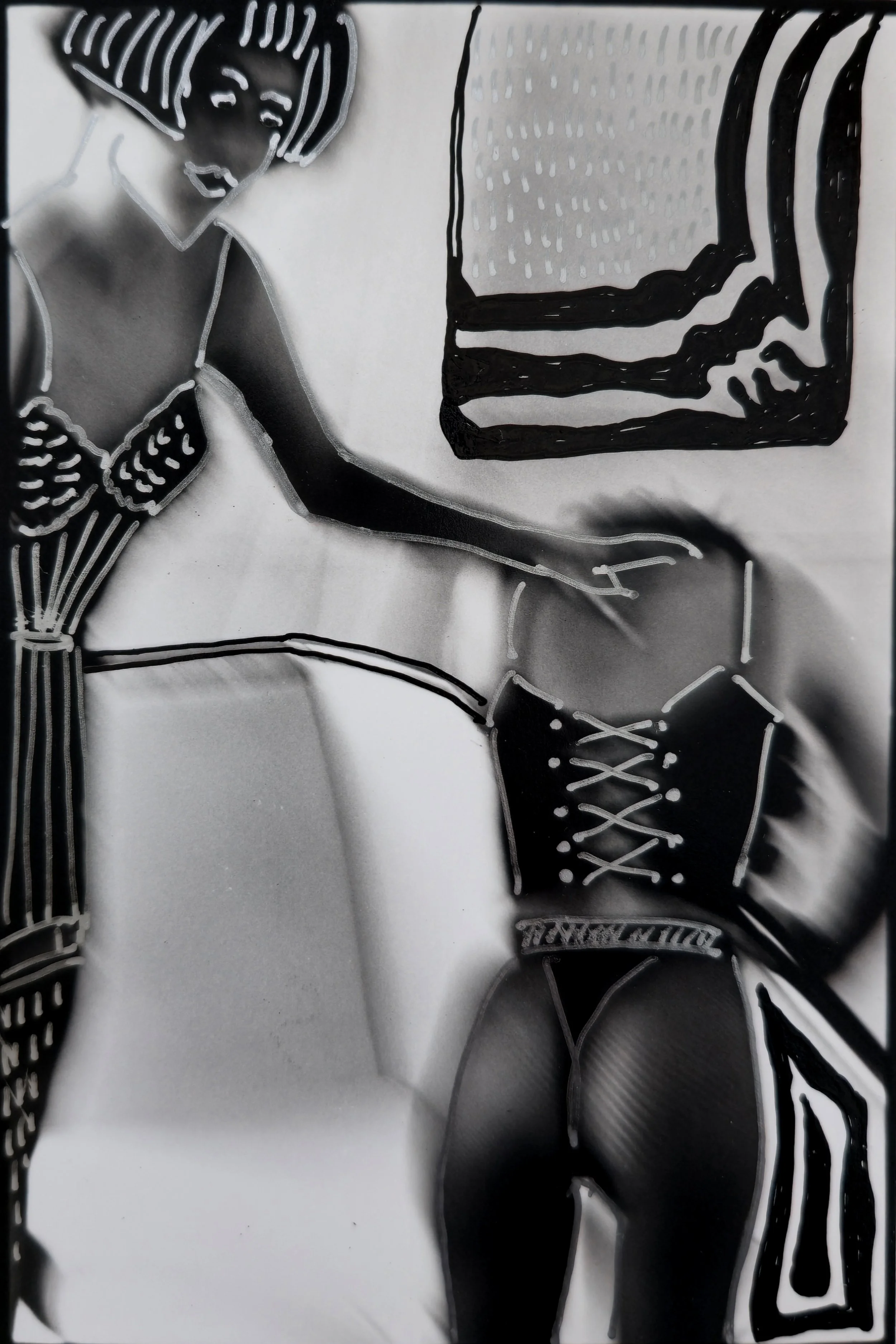 "Lessons" B&W  & silver ink 