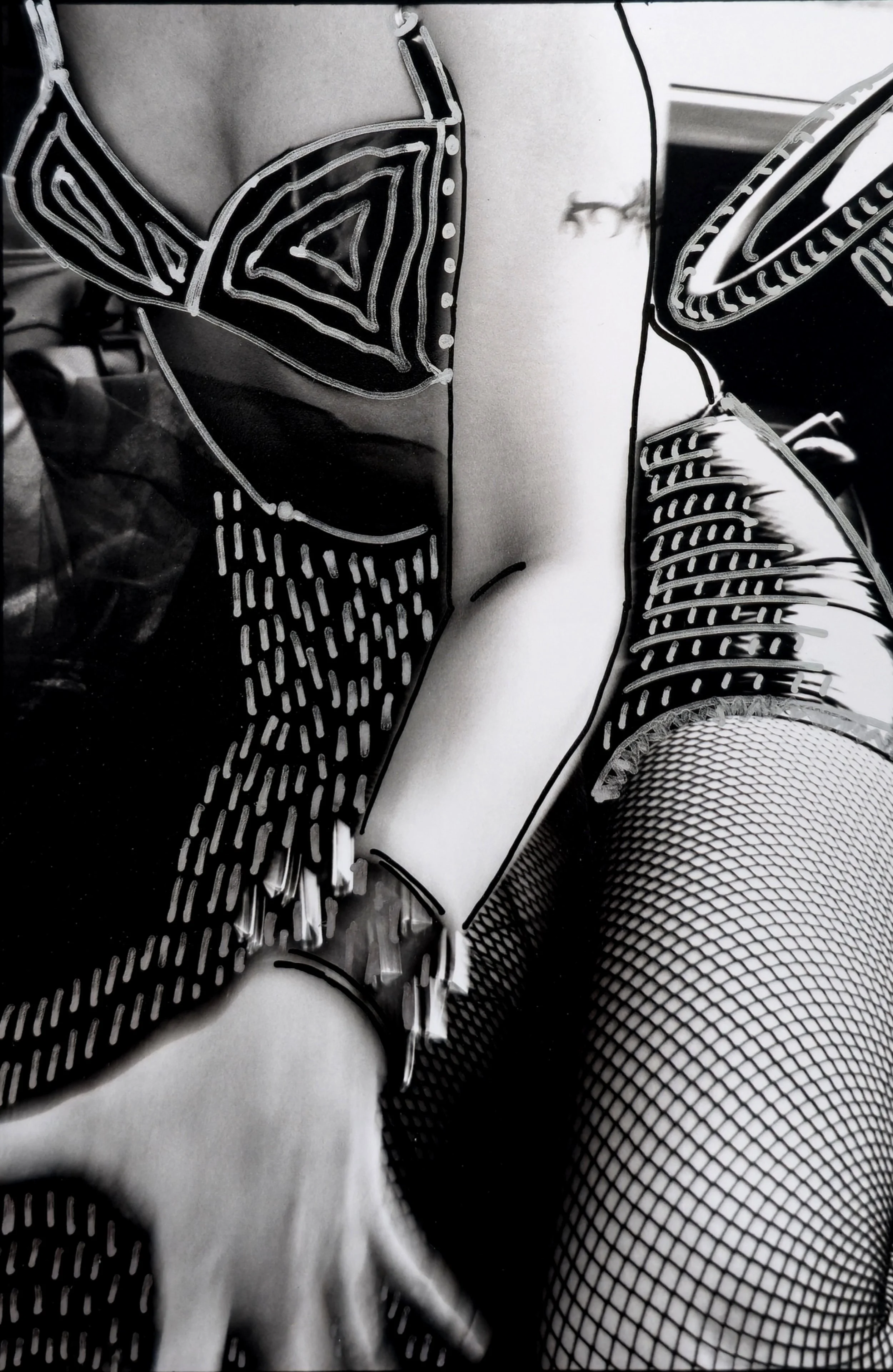 " Sacha Fishnet" B&W  & silver ink 