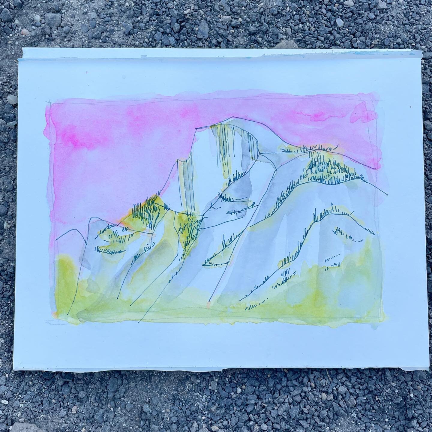 Painted #halfdome in the pre-sunset light before cooking up some tastybites for my last night in #yosemite. I learned a lot in my @yosemiteconservancy &ldquo;painting the peaks&rdquo; watercolor workshop with @drawntohighplaces, including how to let 
