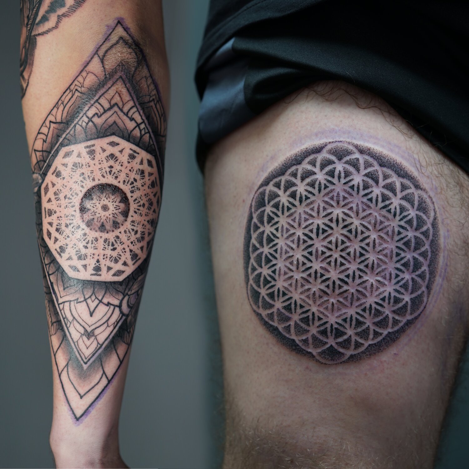 Tomm Birch on Instagram Close up top one is mine and bottom  is a rework  Flower of life tattoo Life tattoos Geometric tattoo