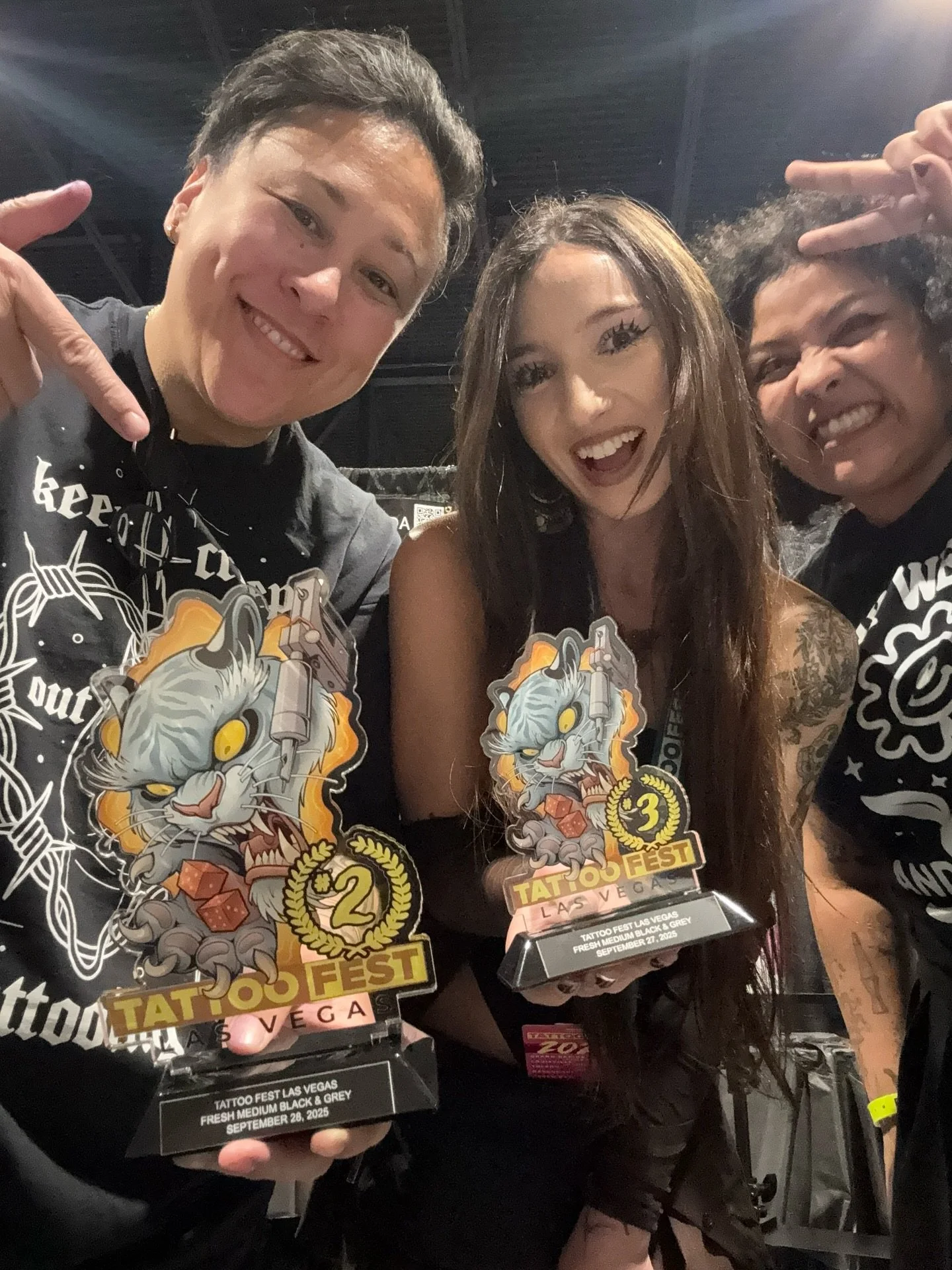 Award-winning? Wild. I went to Vegas for the vibes &amp; came home with my first ever tattoo convention award!!🏆✨2nd place Black &amp; Gray on Sunday &amp; @brittnaami scooped up 3rd on Saturday. Still pinching myself, but mostly just grateful to my