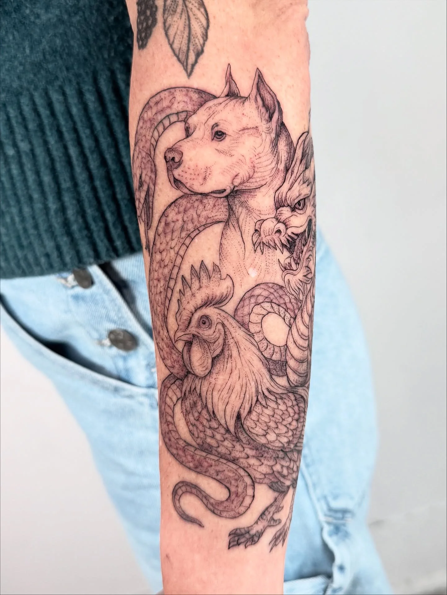Year of the Dog, Snake, Rooster &amp; Dragon 🐕🐍🐓🐉✨ Family tattoo Tings ❤️ Thanks Cheryl! Done in 2hrs.