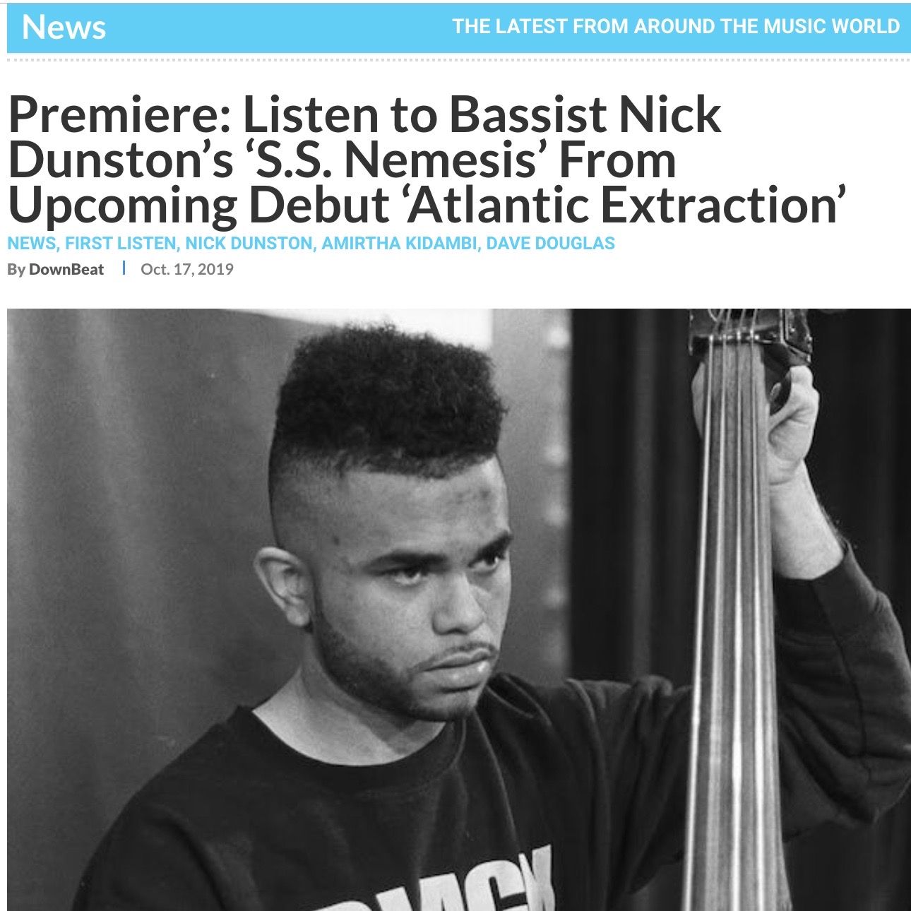 Nick Dunston "S.S. Nemesis" Previewed in Downbeat Magazine