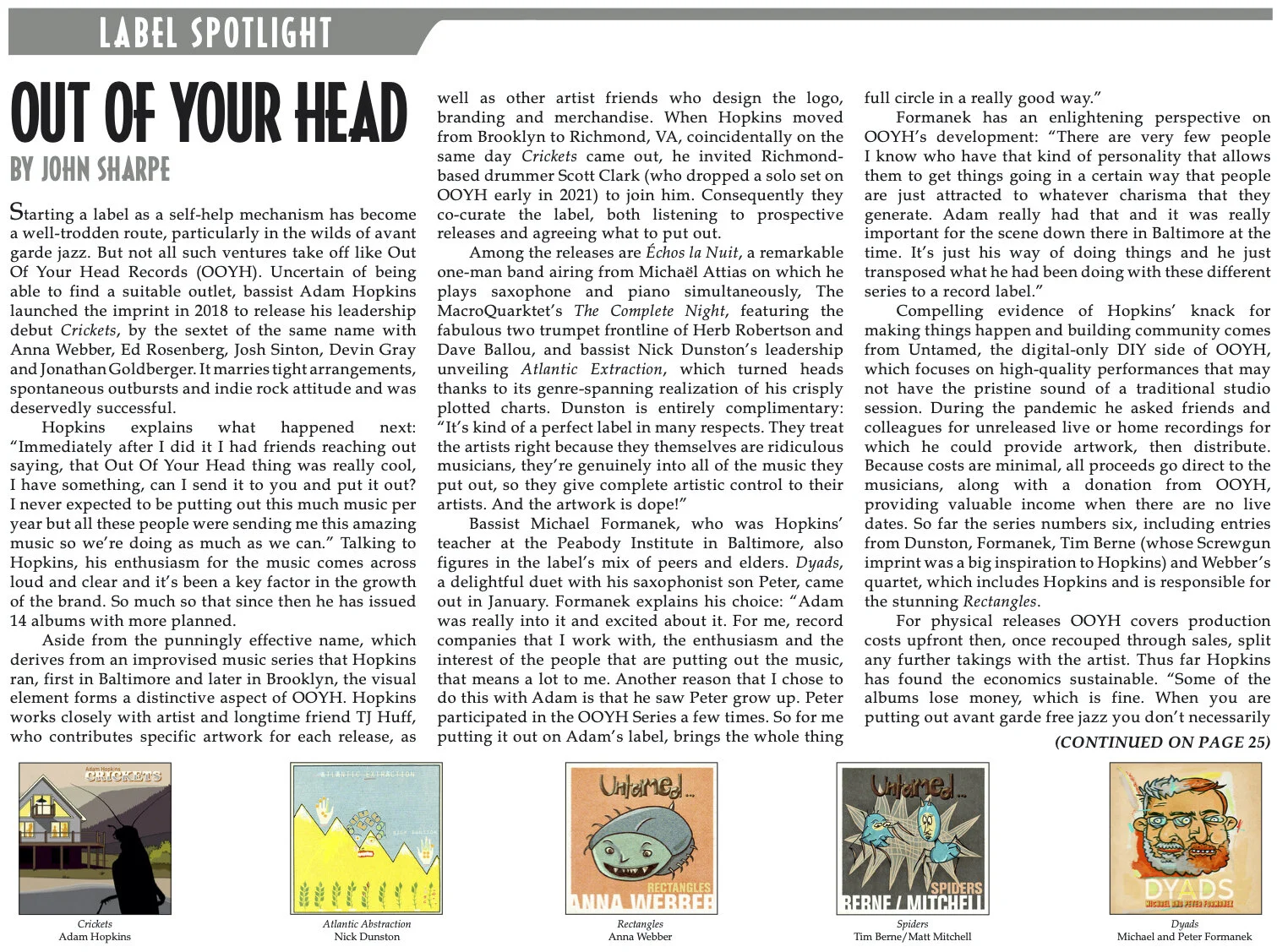 OOYH Label Spotlight in New York City Jazz Record — Out Of Your Head ...