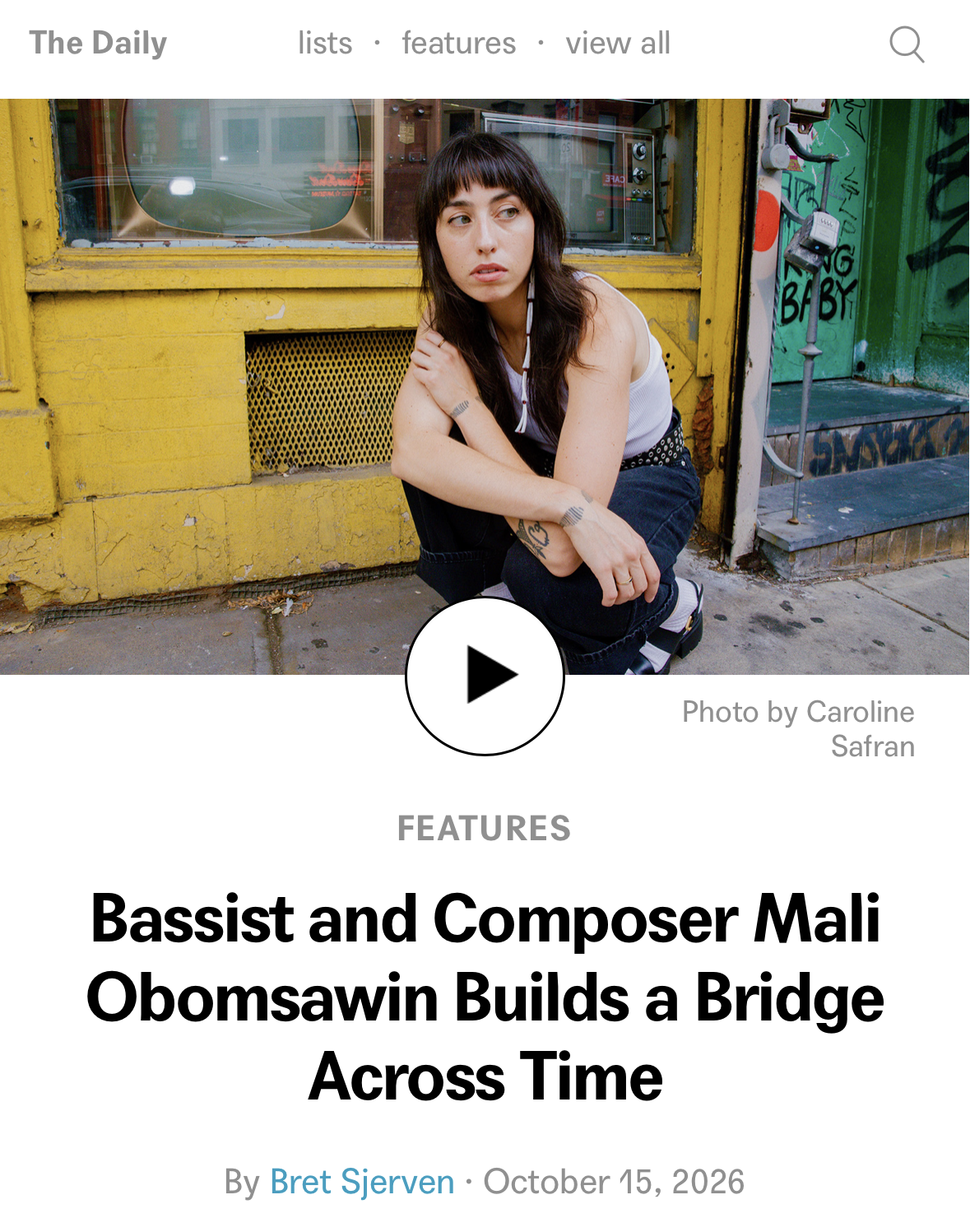 Mali Obomsawin Featured On Bandcamp Daily