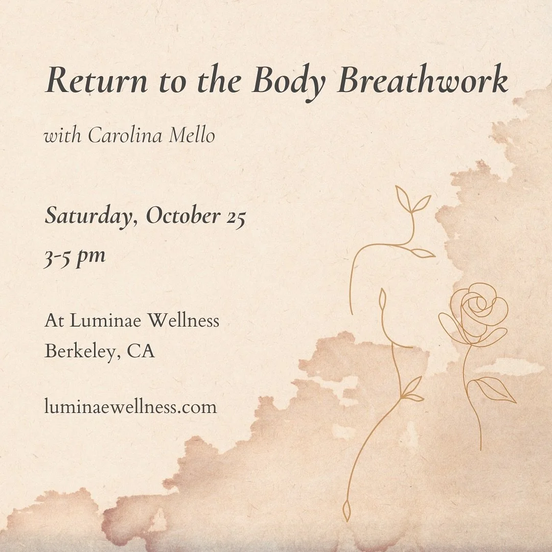 Return to the Body ~ Breathwork &amp; Heart Circle ✨

Join us on Saturday, October 25th for guided breathwork with Carolina Mello @carolinaenora here at the Luminae space in Berkeley.

Life can sometimes pull us away from our bodies, leaving us feeli